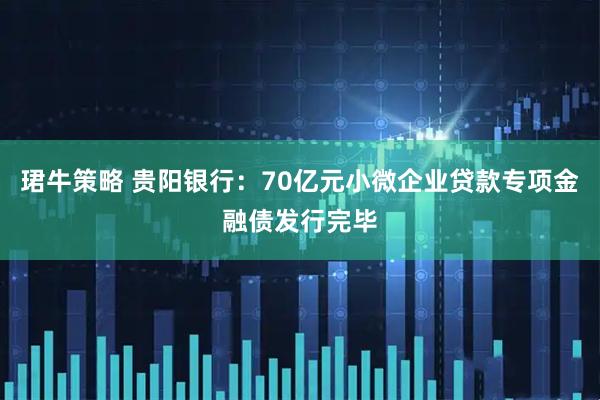 珺牛策略 贵阳银行：70亿元小微企业贷款专项金融债发行完毕